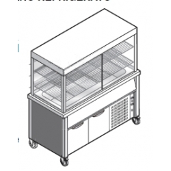 Витрина линии раздачи охлаждаемая, с резервуаром под 4 GN1/1 и холодильным шкафом